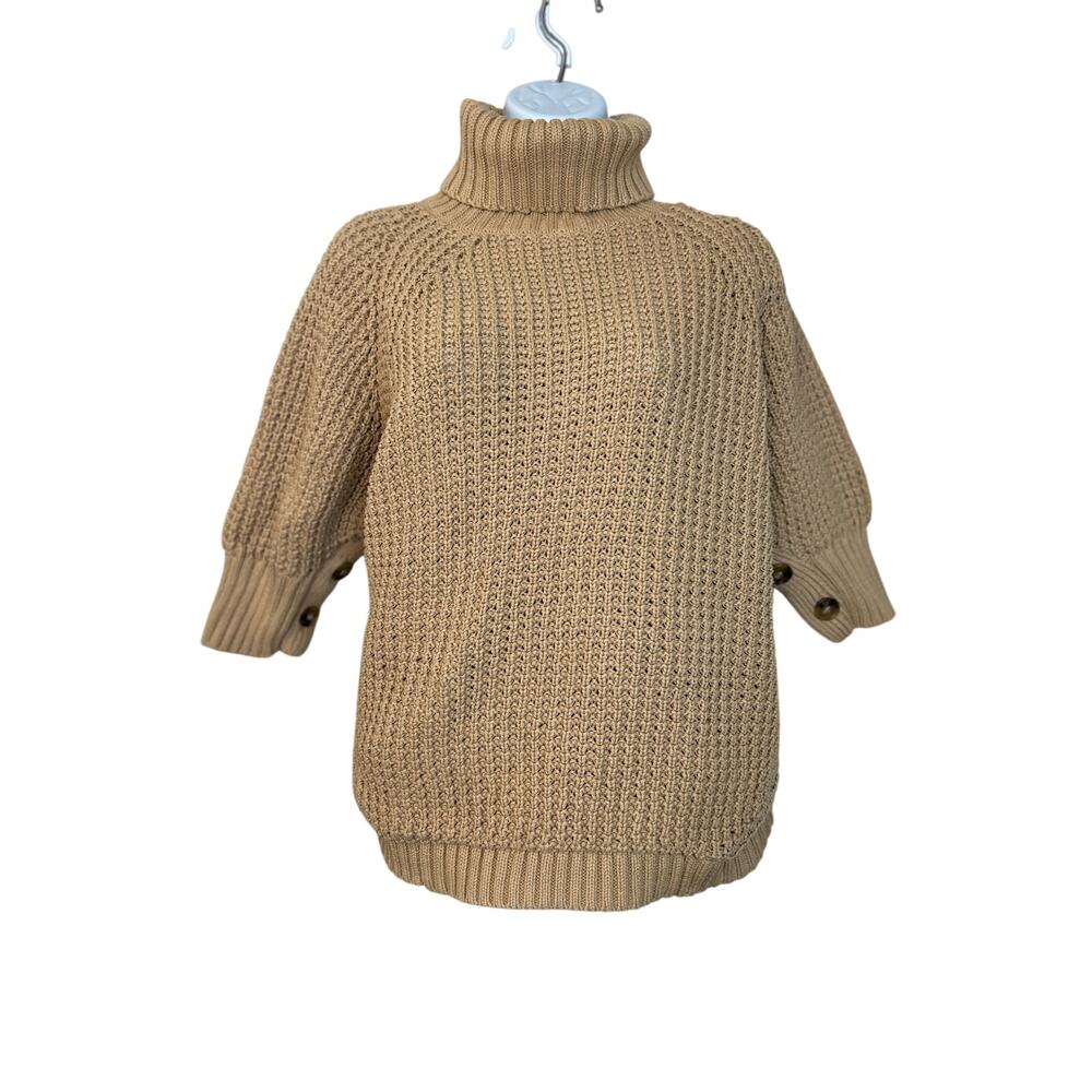 J. CREW Women's Turtleneck Cotton Poncho Sweater Tan Size XS/S Preppy - Picture 4 of 10